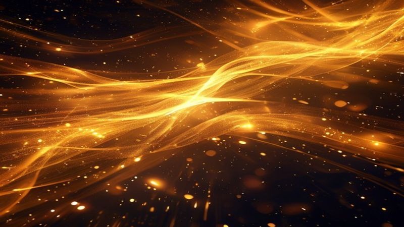 科幻梦幻动感波浪金色粒子飘带光效psd素材封面图