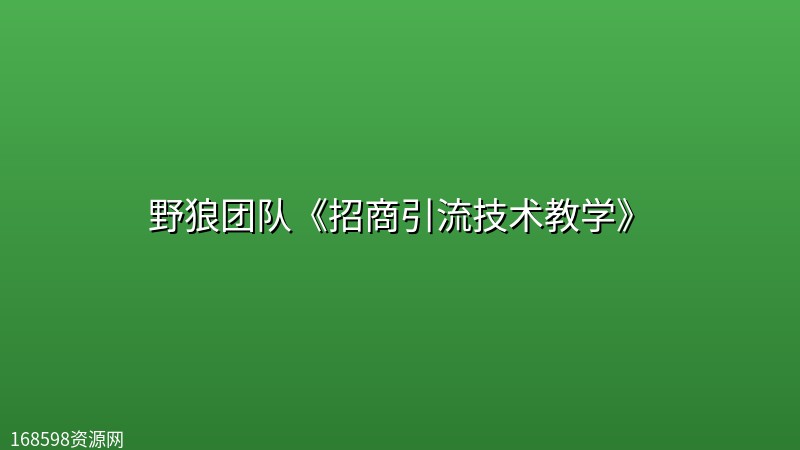 野狼团队《招商引流技术教学》封面图