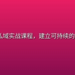 💰 【私域】2026私域实战课程，建立可持续的利润模型