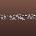 🎼 【乐器】一套顶十套！32 种乐器自学课程大全：钢琴、吉他系、民乐、管乐、声乐全都有